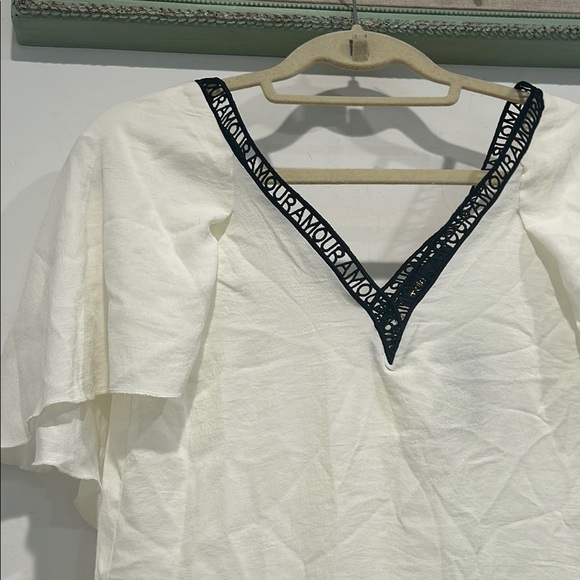 Maje White / Black Blouse Elegant Design ‘AMOUR' COLLAR-TRIMMED TOP small new - Picture 3 of 8